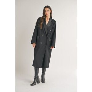 NWT. Double Buttoned Long Coat With Tuxedo Satin Collar